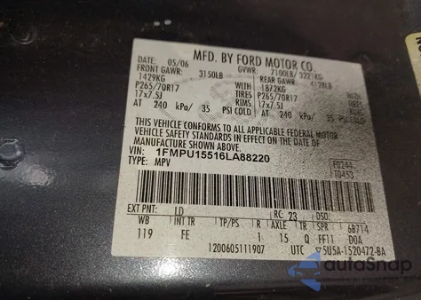 2006 Ford Expedition Xlt/Xlt Sport z USA, uszkodzony, nr VIN 1FMPU15516LA88220